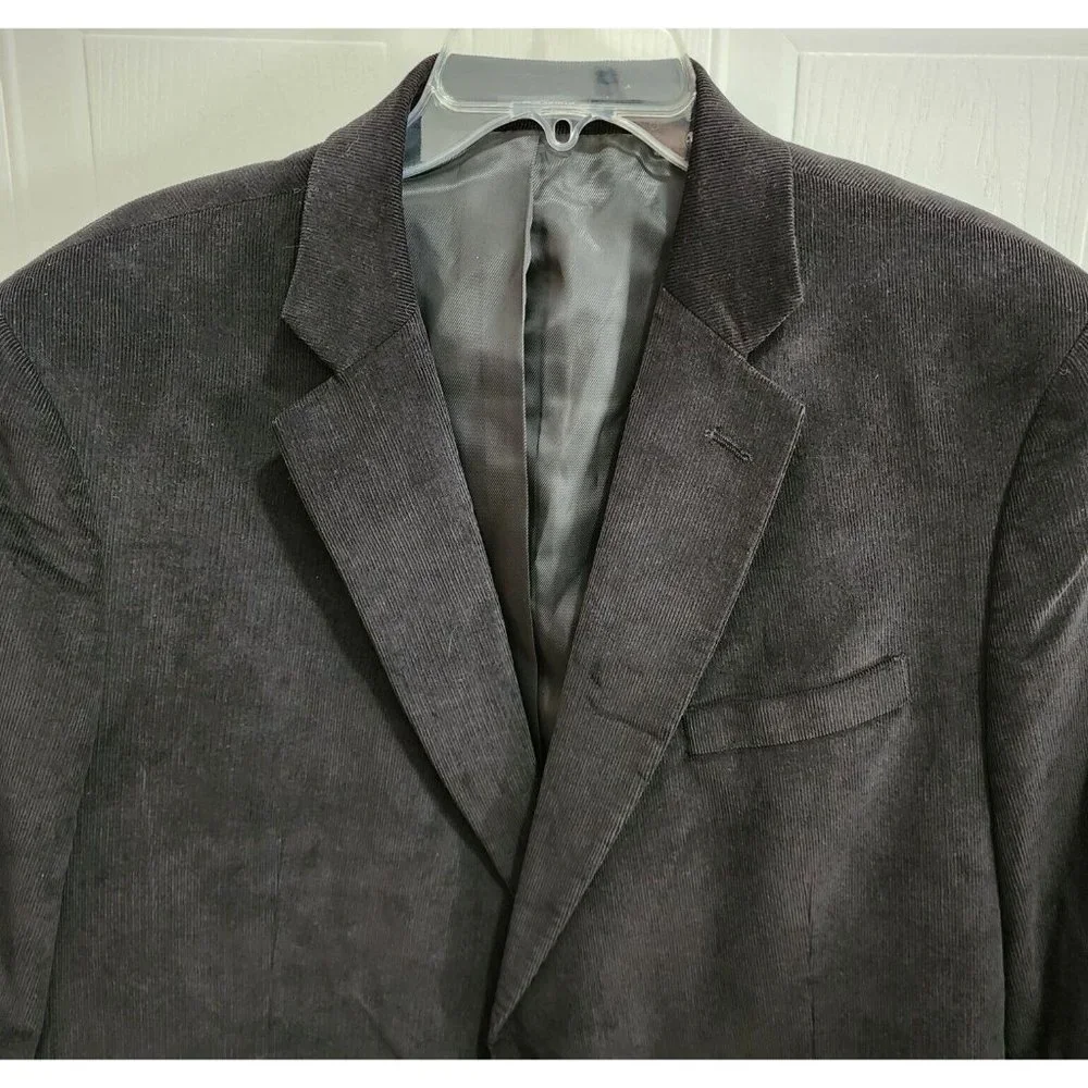 Stafford Black Corduroy Classic Fit Blazer Suit‎ Jacket Elbow Patch Size 48 REG